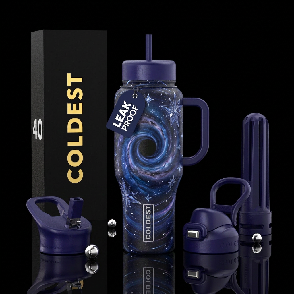 crystalline,, black hole, hyperspace water bottle design