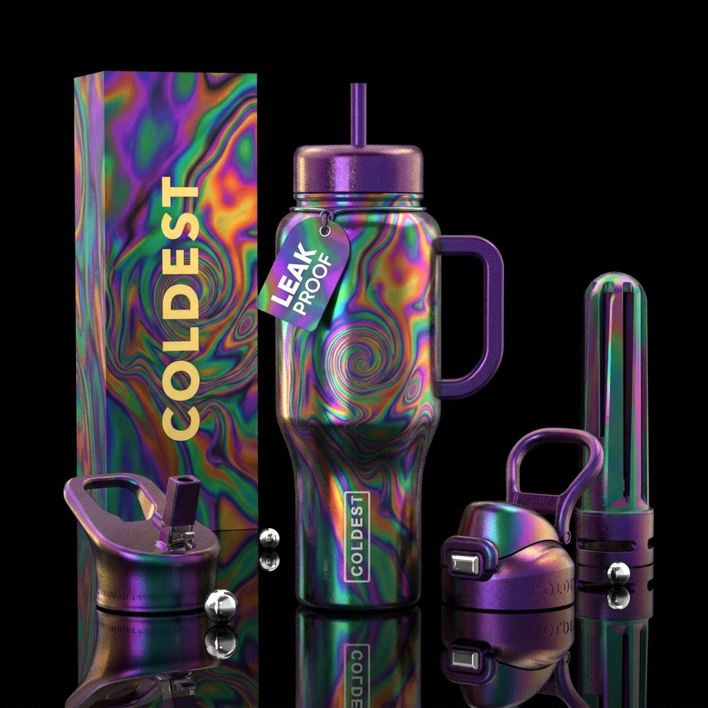mystical, timeless, psychedelic water bottle design