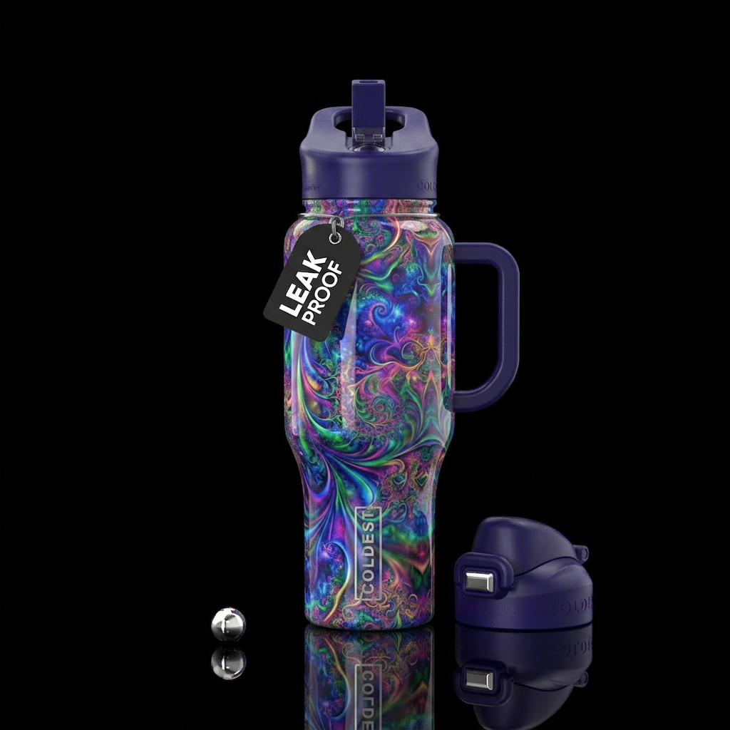 mystical, timeless, psychedelic water bottle design