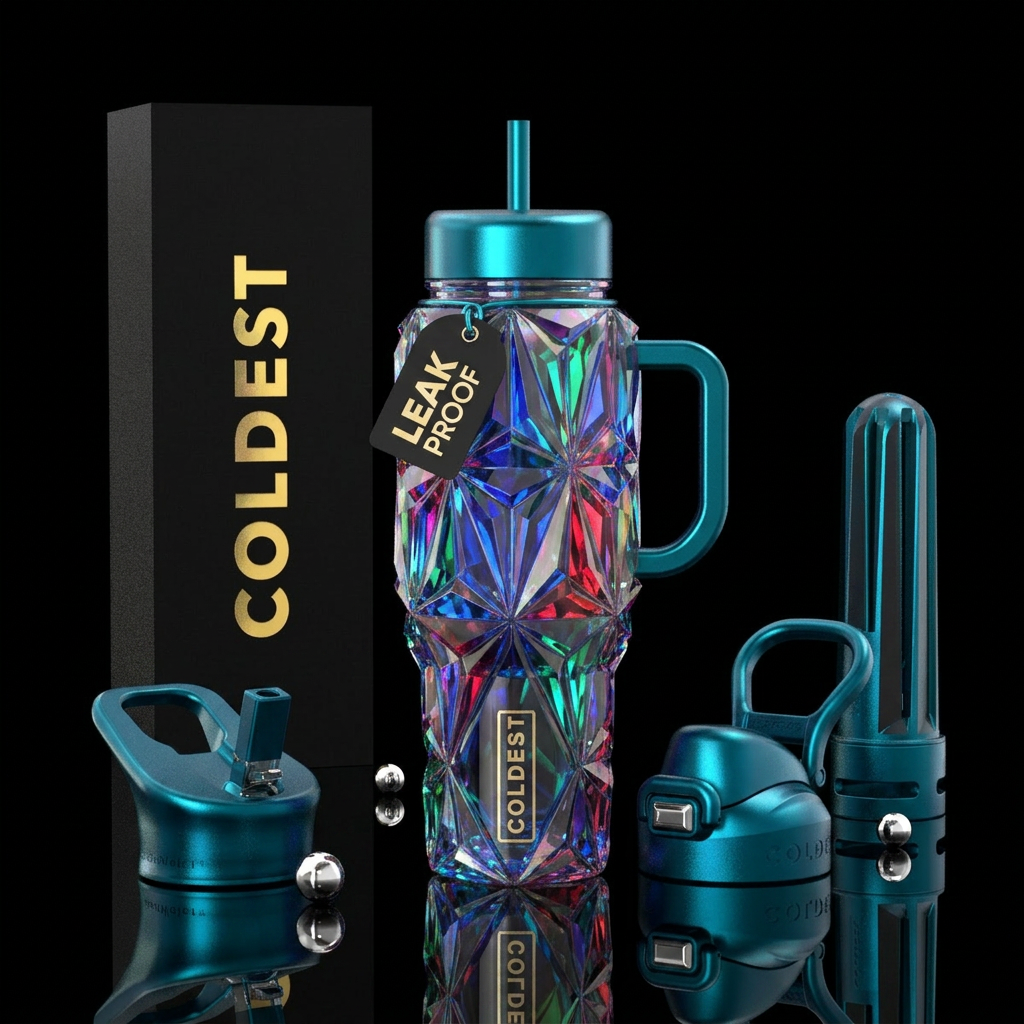 crystal, futuristic, origami water bottle design