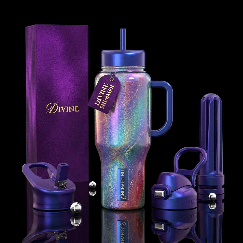 enchanting, shimmer, divine water bottle design
