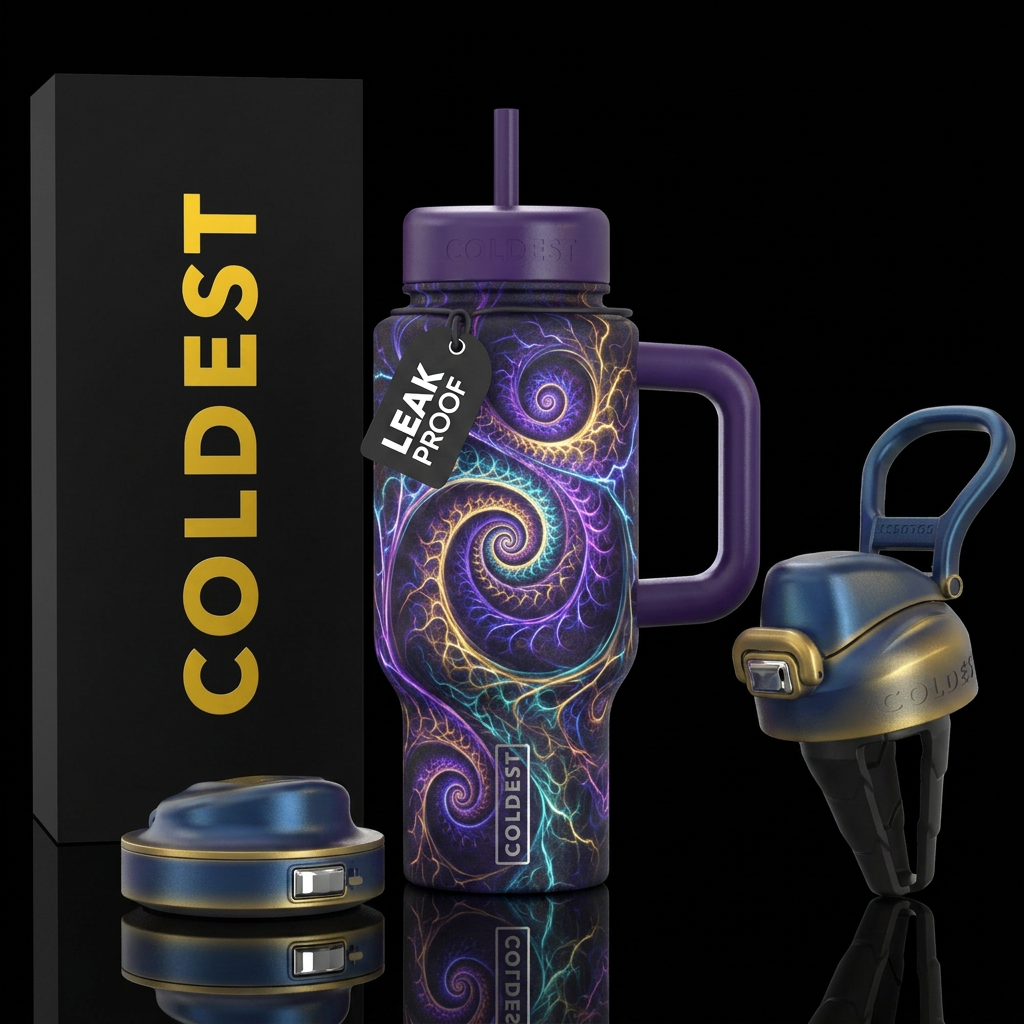 mythical, glowie, spirals, electricity water bottle design