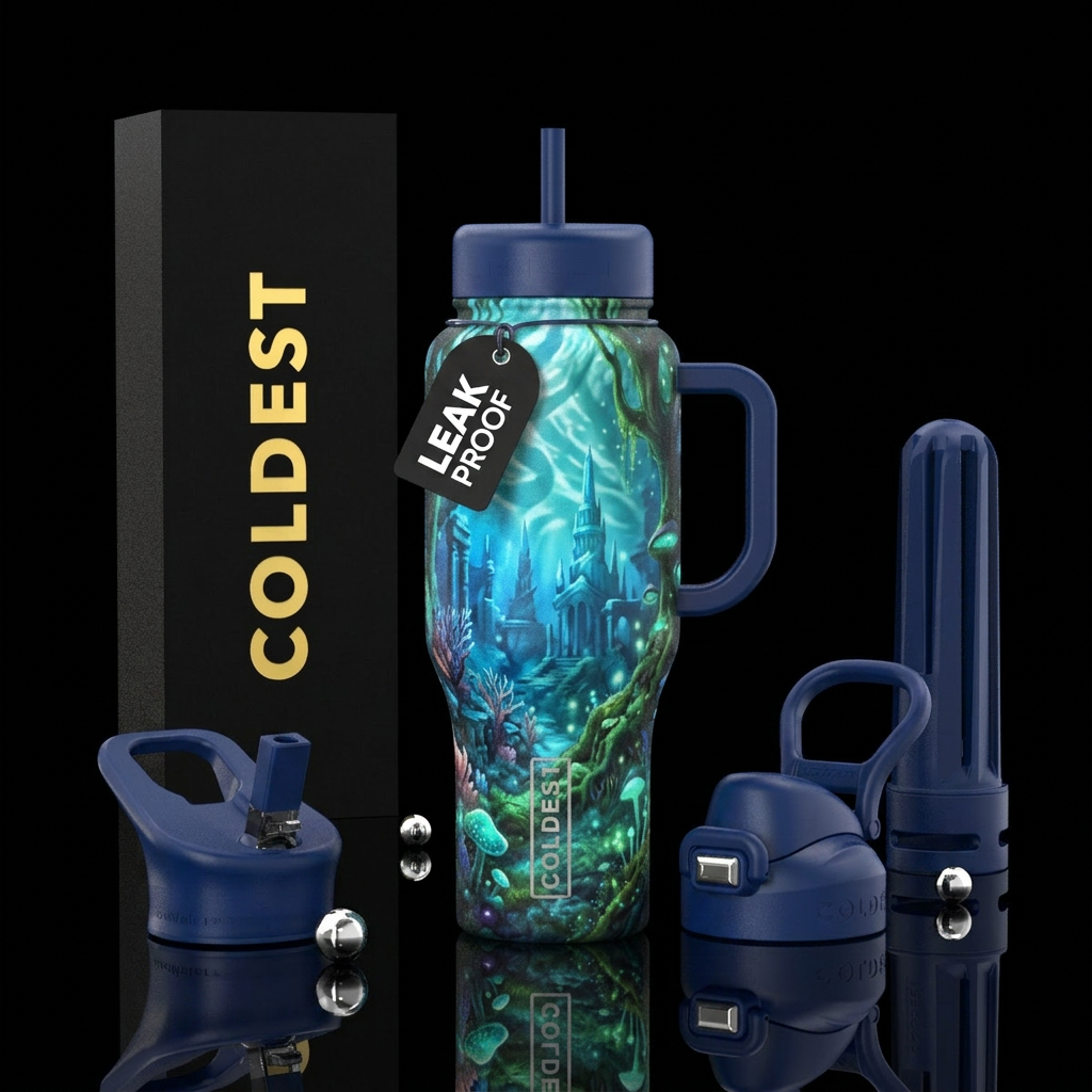 ethereal, atlantis, enchanted woods water bottle design