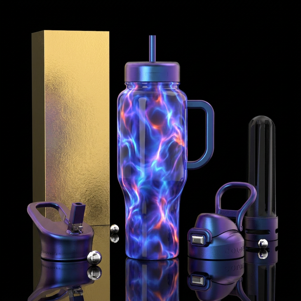 plasma, luxurious, force field, opalescent water bottle design
