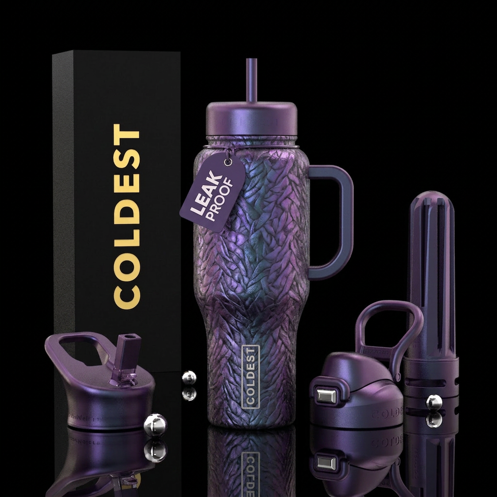 mysterious, chameleon, wisteria water bottle design
