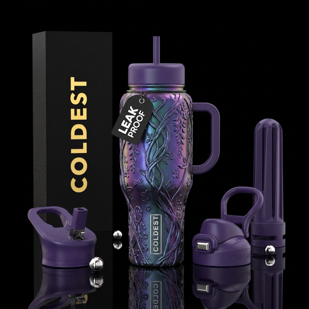 mysterious, chameleon, wisteria water bottle design