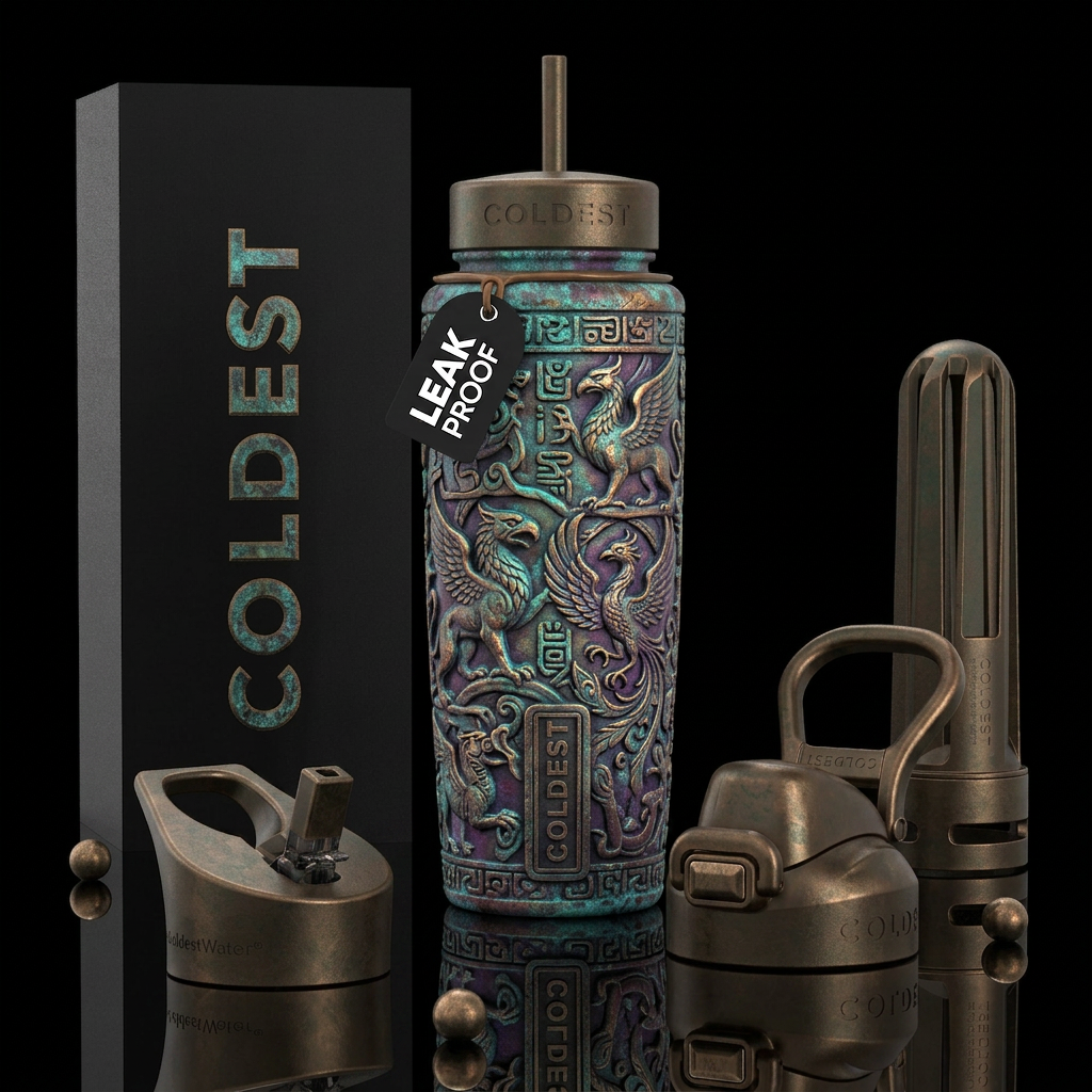 Mythical, ancient, textured, photorealistic, detai... water bottle design