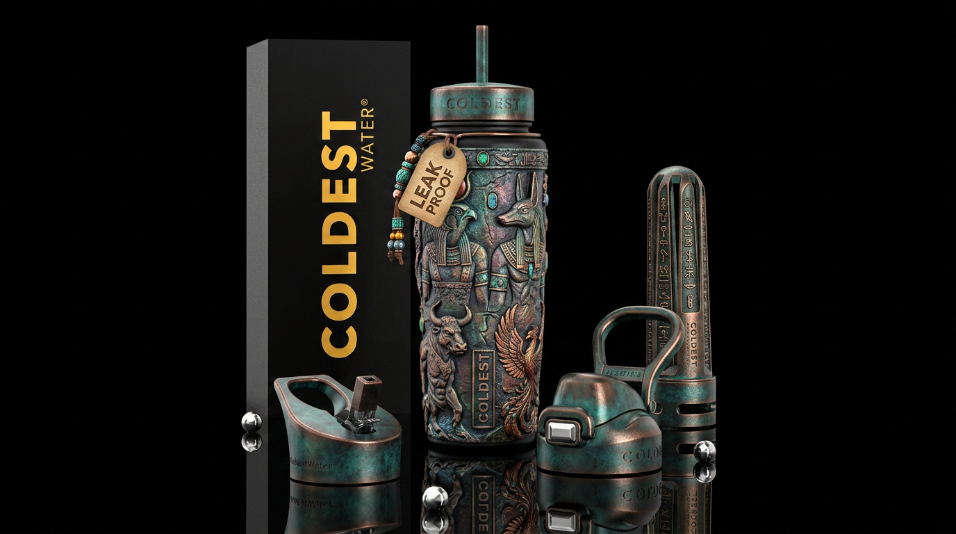 Mythical, ancient, textured, photorealistic, detai... water bottle design