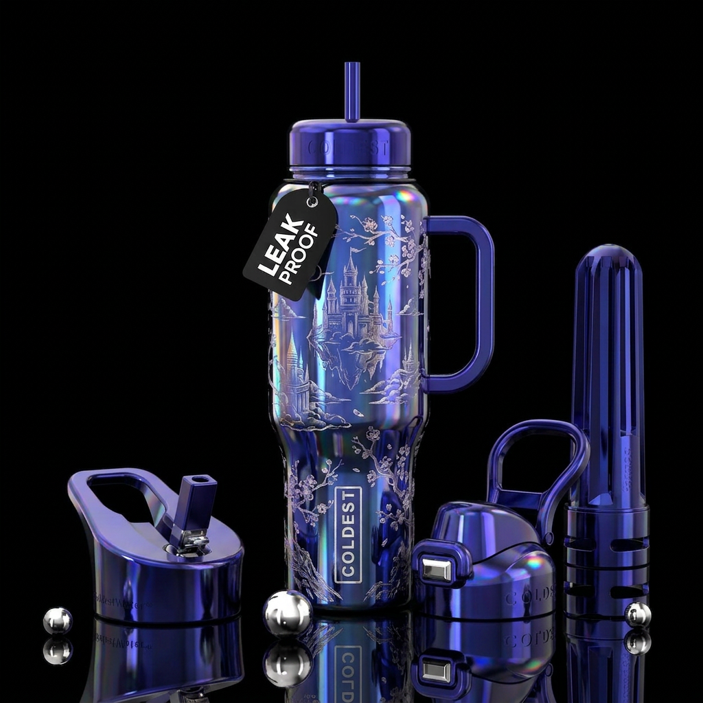 sky kingdom, sakura, prismatic water bottle design