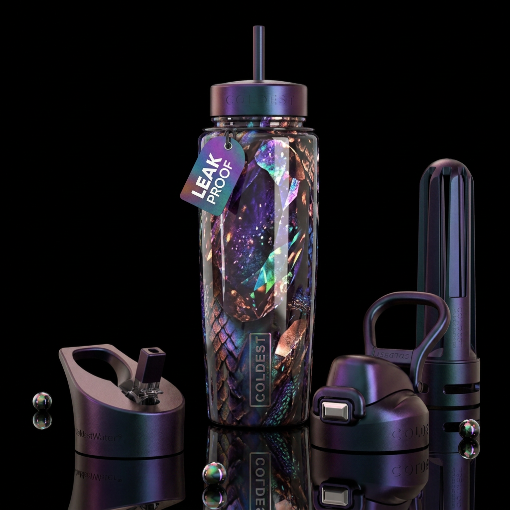 chameleon, electric, dragon, gemstone water bottle design