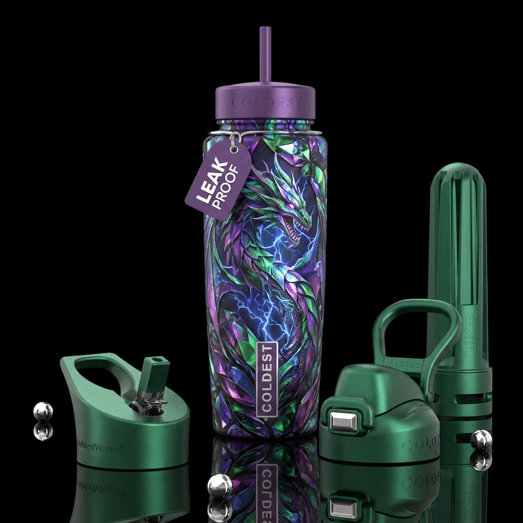 chameleon, electric, dragon, gemstone water bottle design