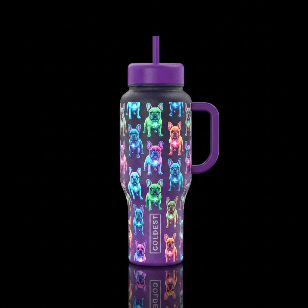 Glowie various colored French bulldogs all over bo... water bottle design
