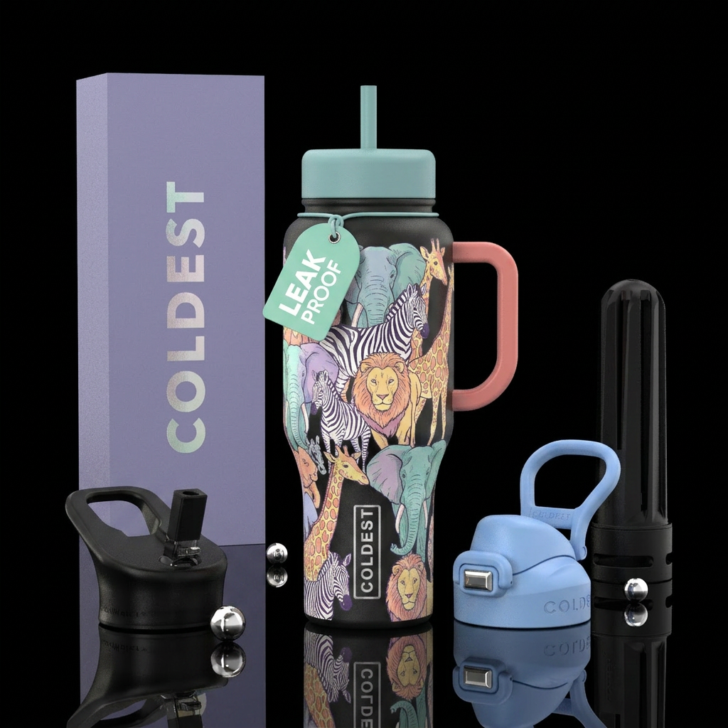 Pastel wild animal water bottle design