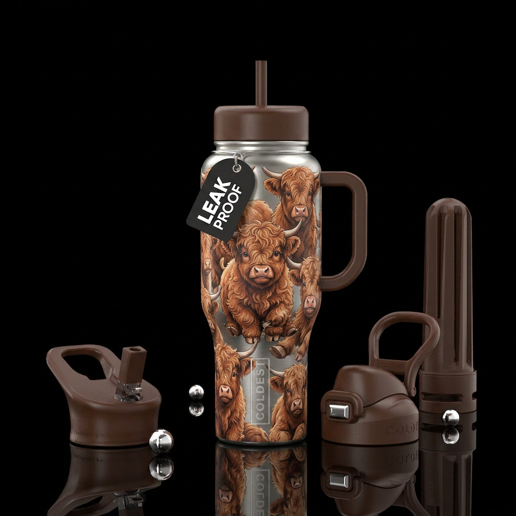 baby highland cows water bottle design