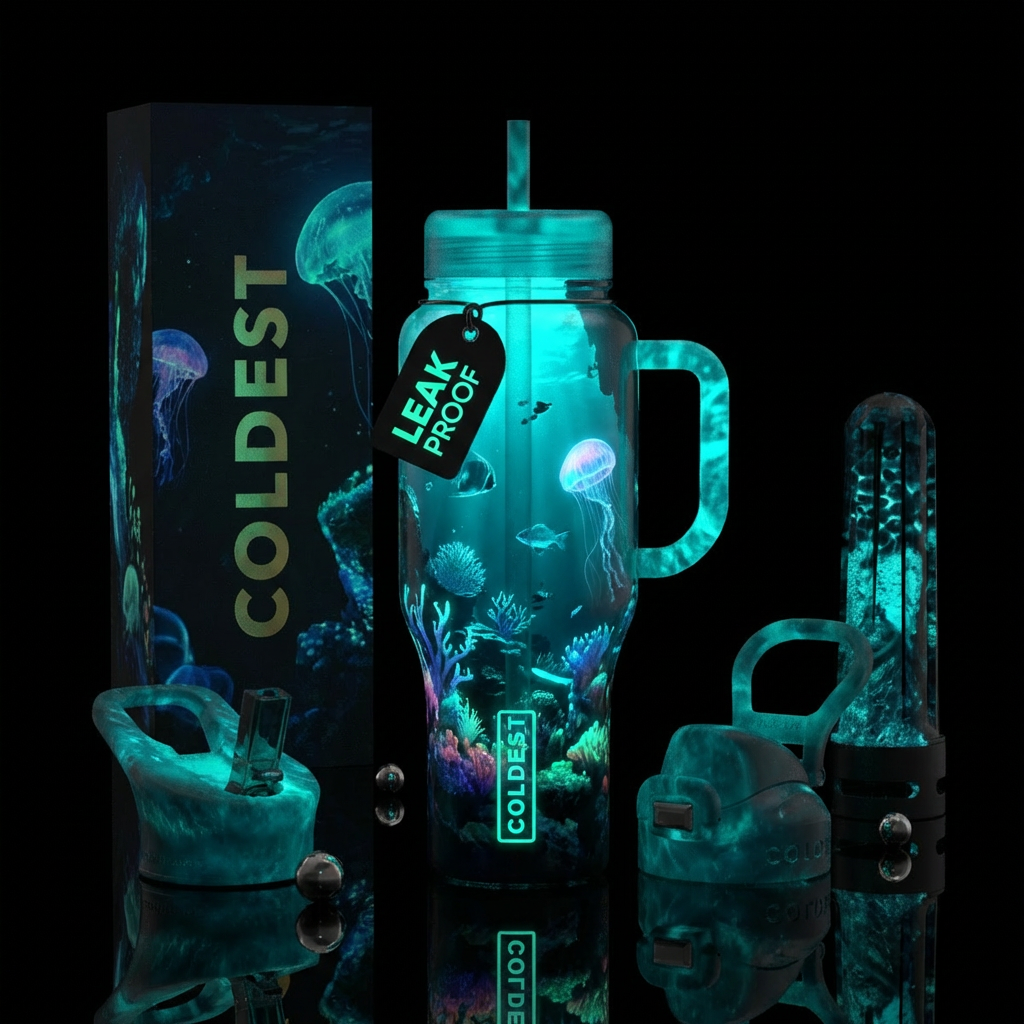 "A hyper-realistic, translucent 'Coldest' water bo... water bottle design