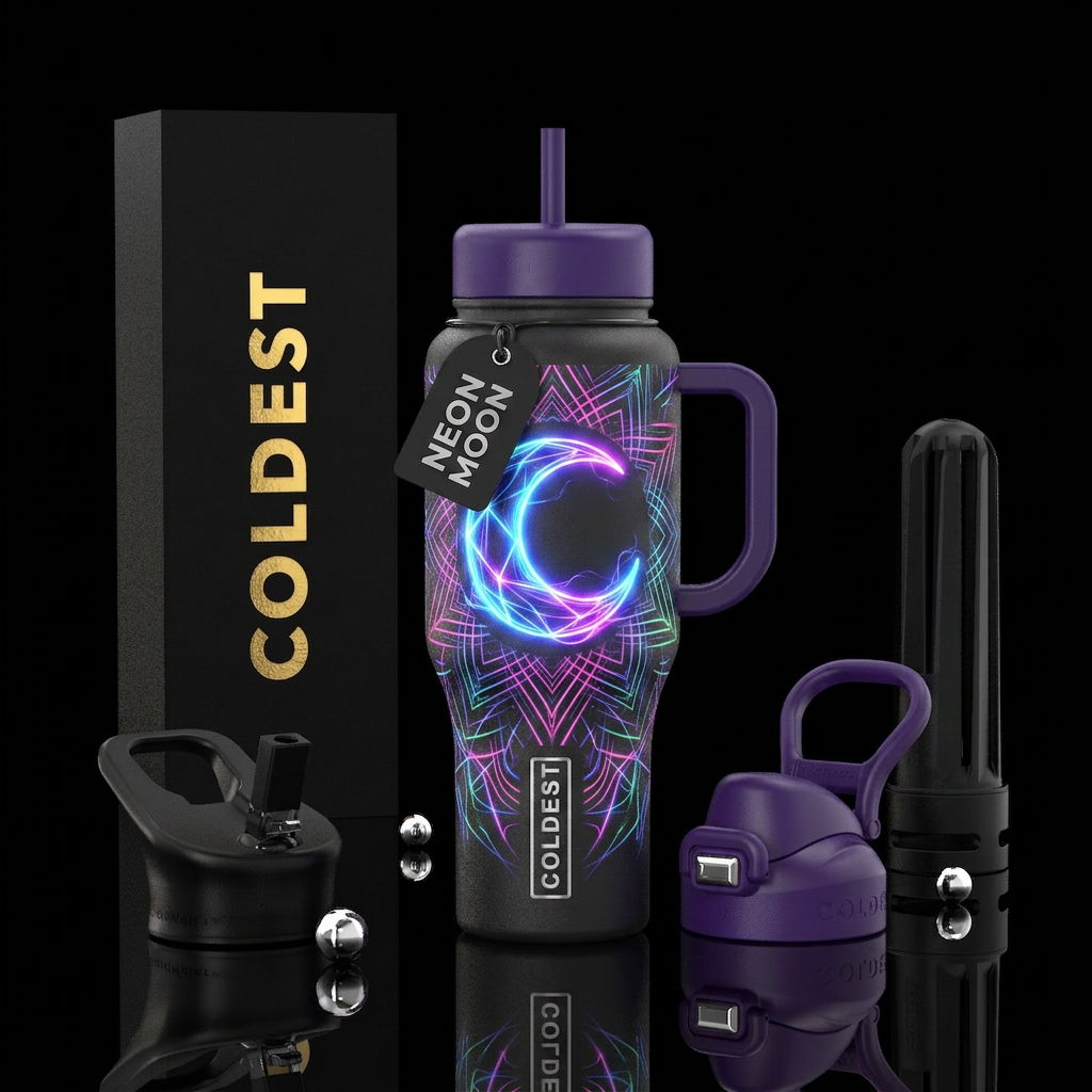 Neon moon water bottle design
