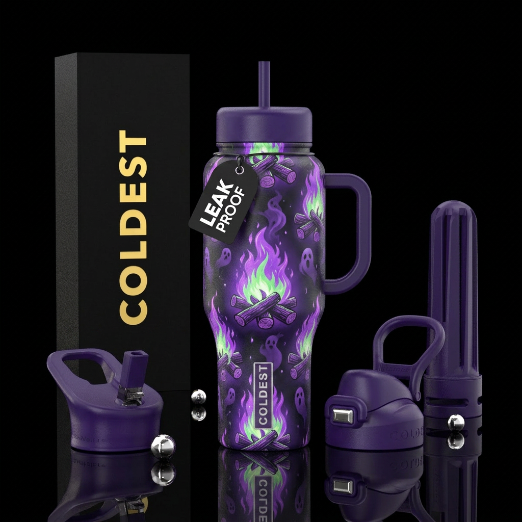Spooky campfires water bottle design