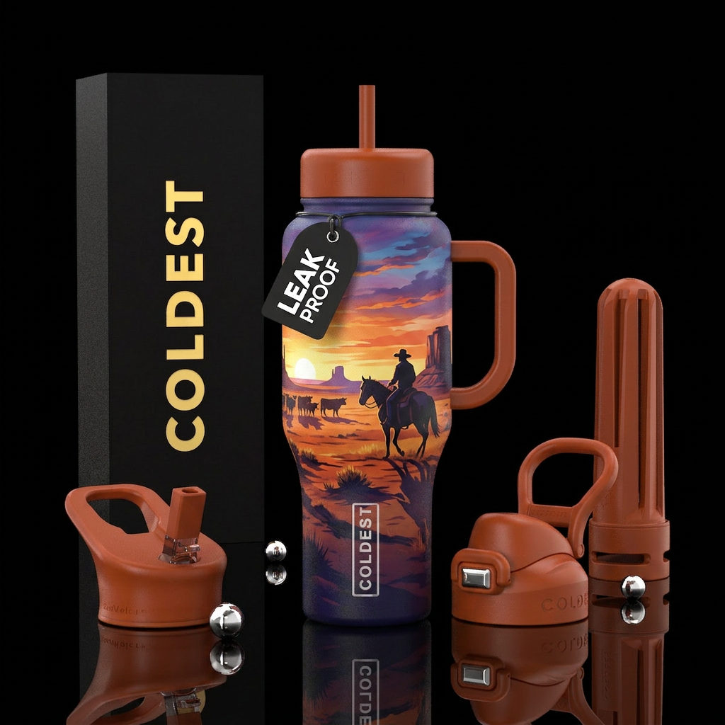 Cowboy sunrise water bottle design
