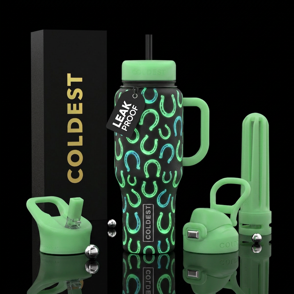 Glow in the dark horseshoes water bottle design