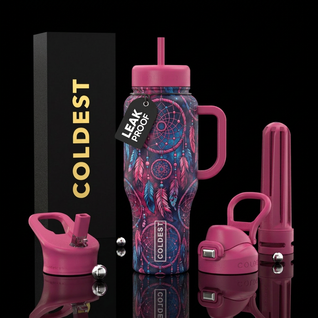 Dreamcatcher designs pink and blue water bottle design
