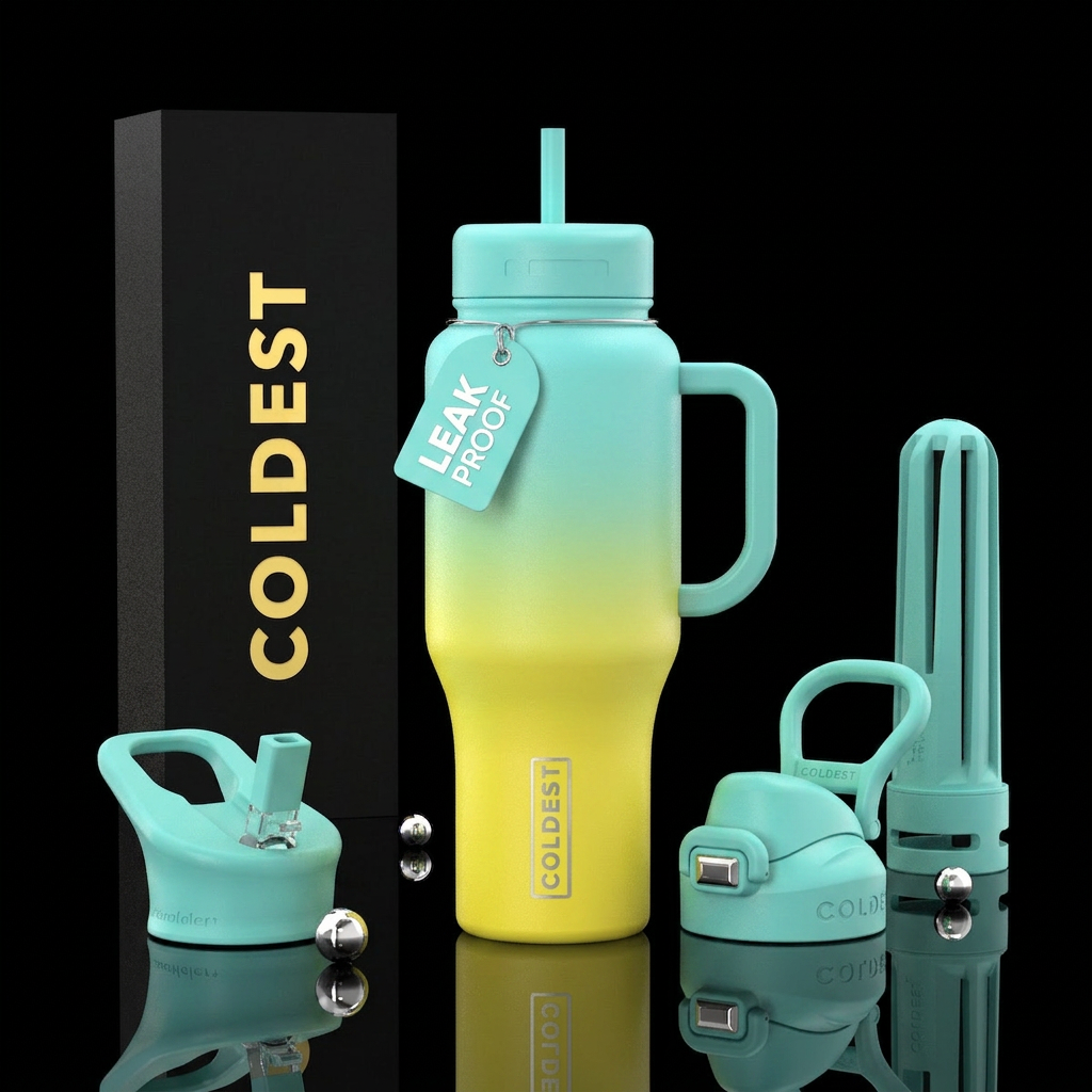 Light blue green and yellow ombre water bottle design