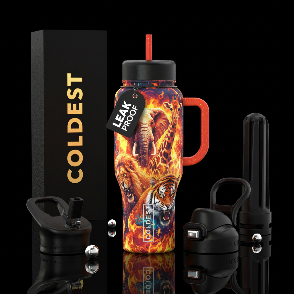 African elephant, lion, giraffe, tiger, safari, re... water bottle design