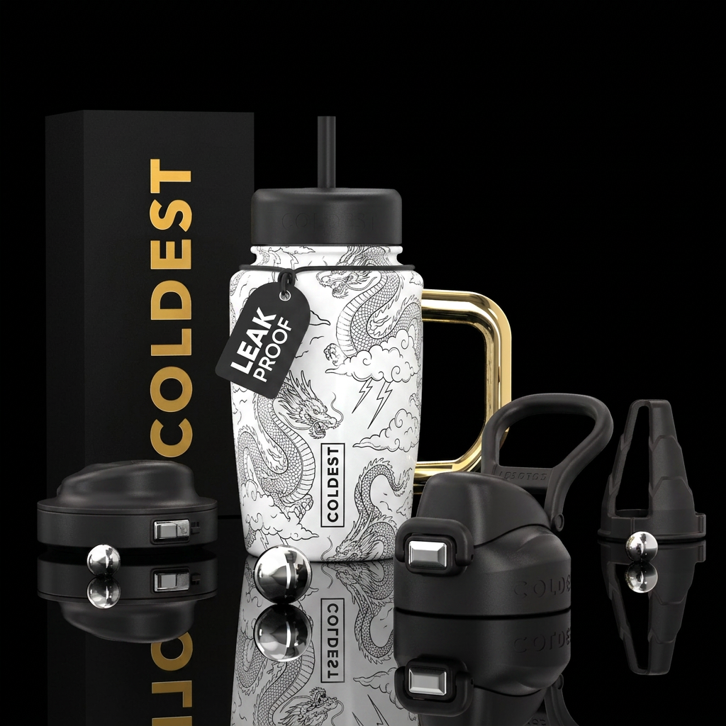 mythical Dragons in the fluffy clouds with lighten... water bottle design