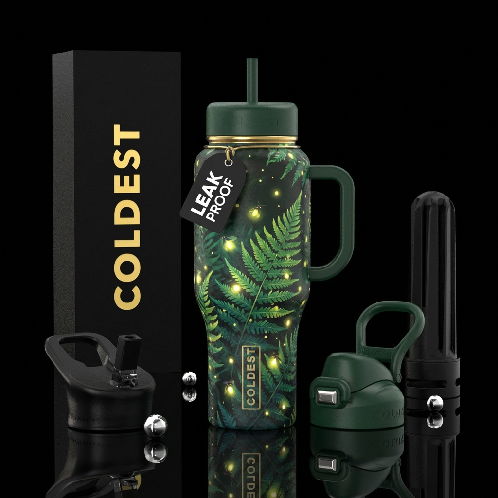 fern and firefly water bottle design