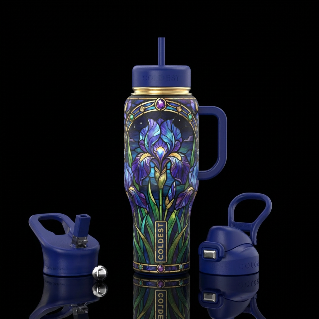 Stained Iris water bottle design