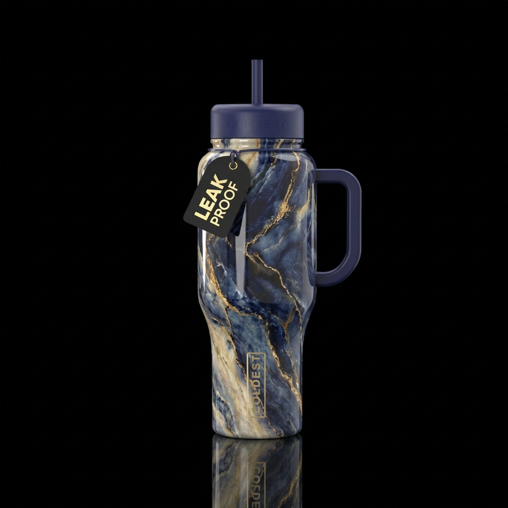 indigo marble, lux,stone, painted water bottle design