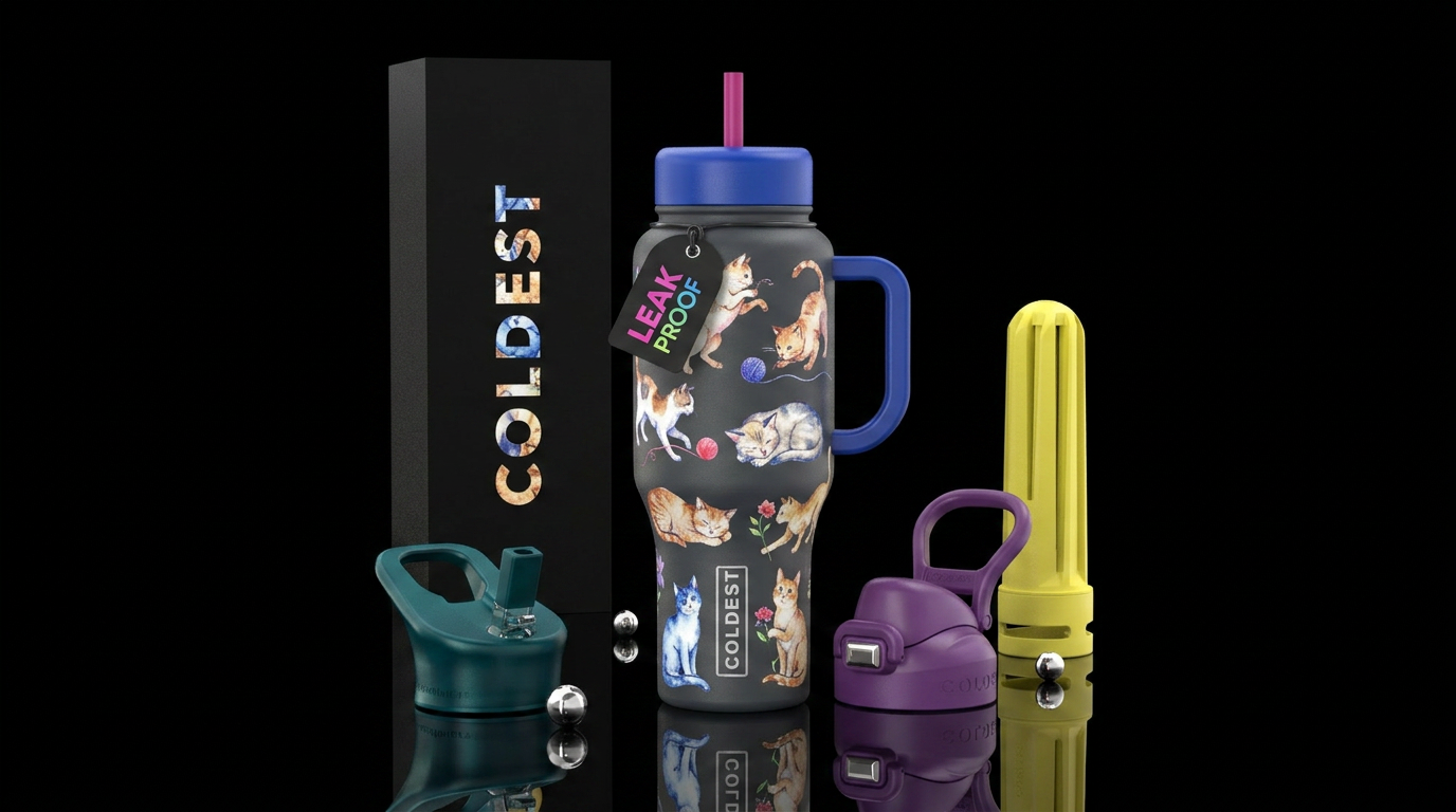 Fine china watercolor cats water bottle design