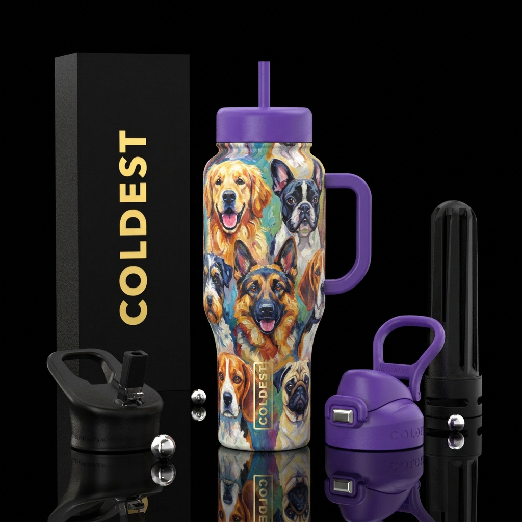 painterly, dog breeds water bottle design