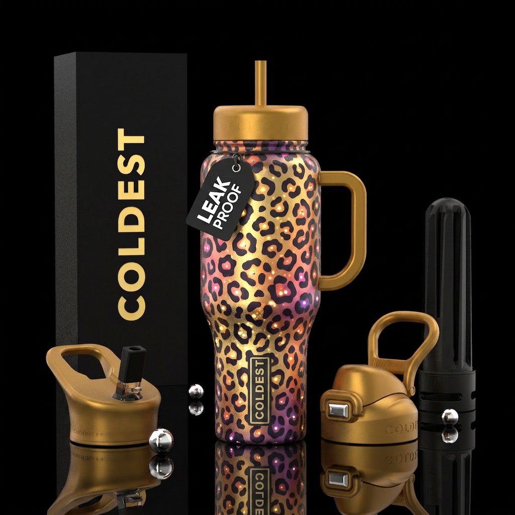 Leopard pattern with glowy accents water bottle design