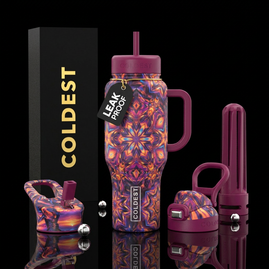 Kaleidoscope sunset water bottle design