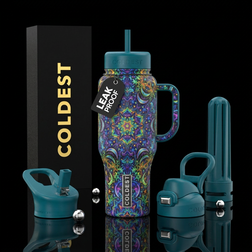 Kaleidoscope stars and moons water bottle design