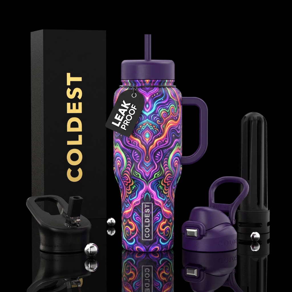Psychedelic art..glowing, fun and colorful water bottle design