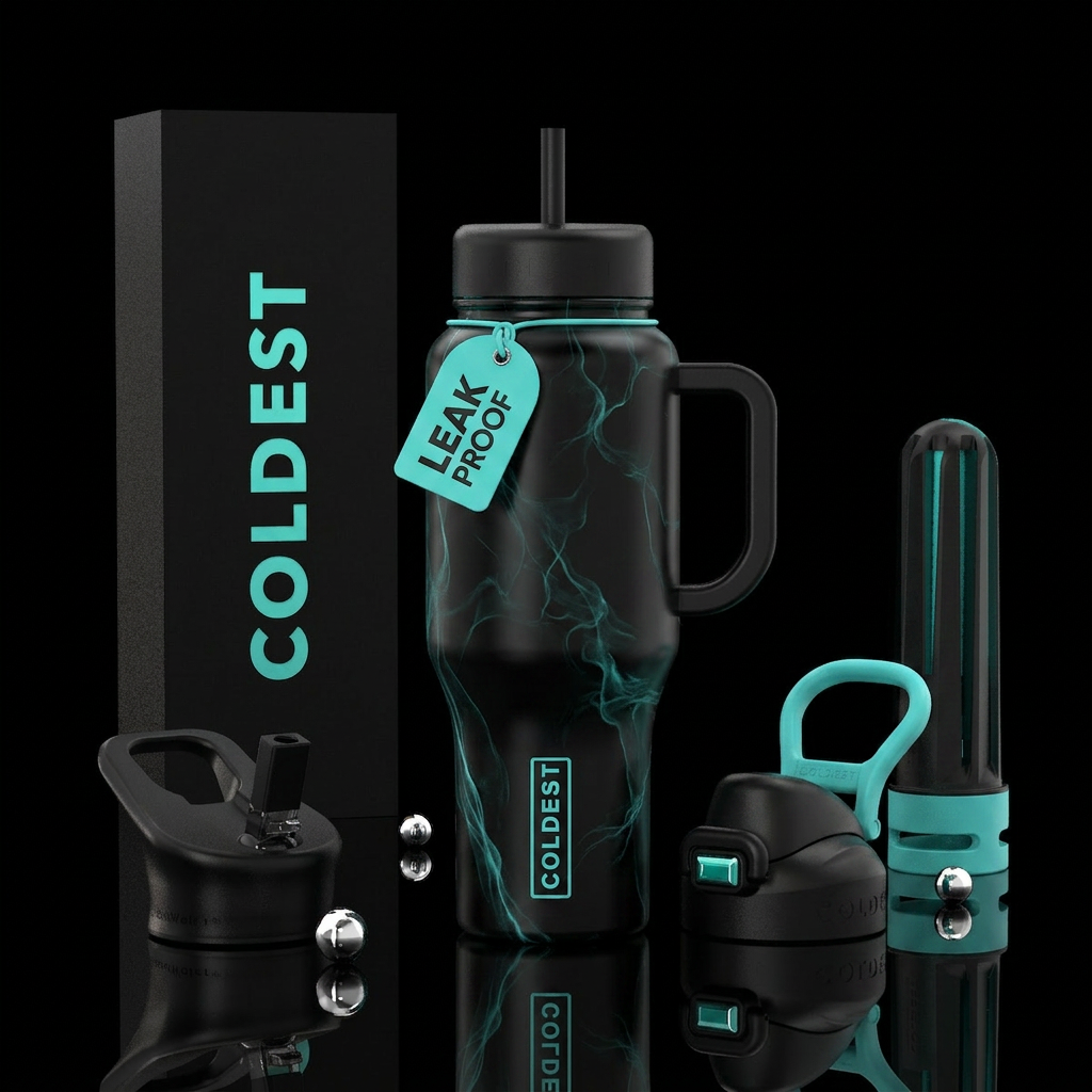 Black with whispers of teal water bottle design