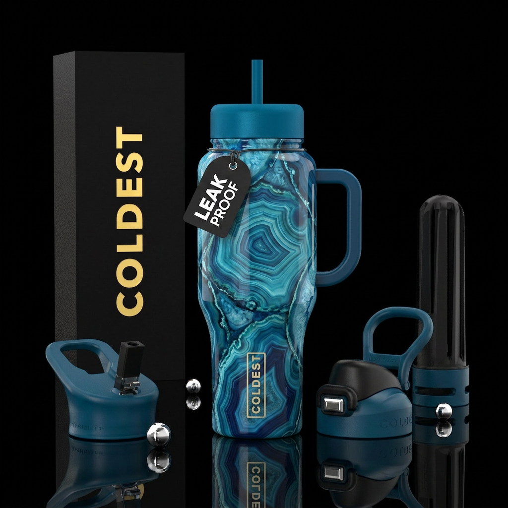 Blue agate water bottle design