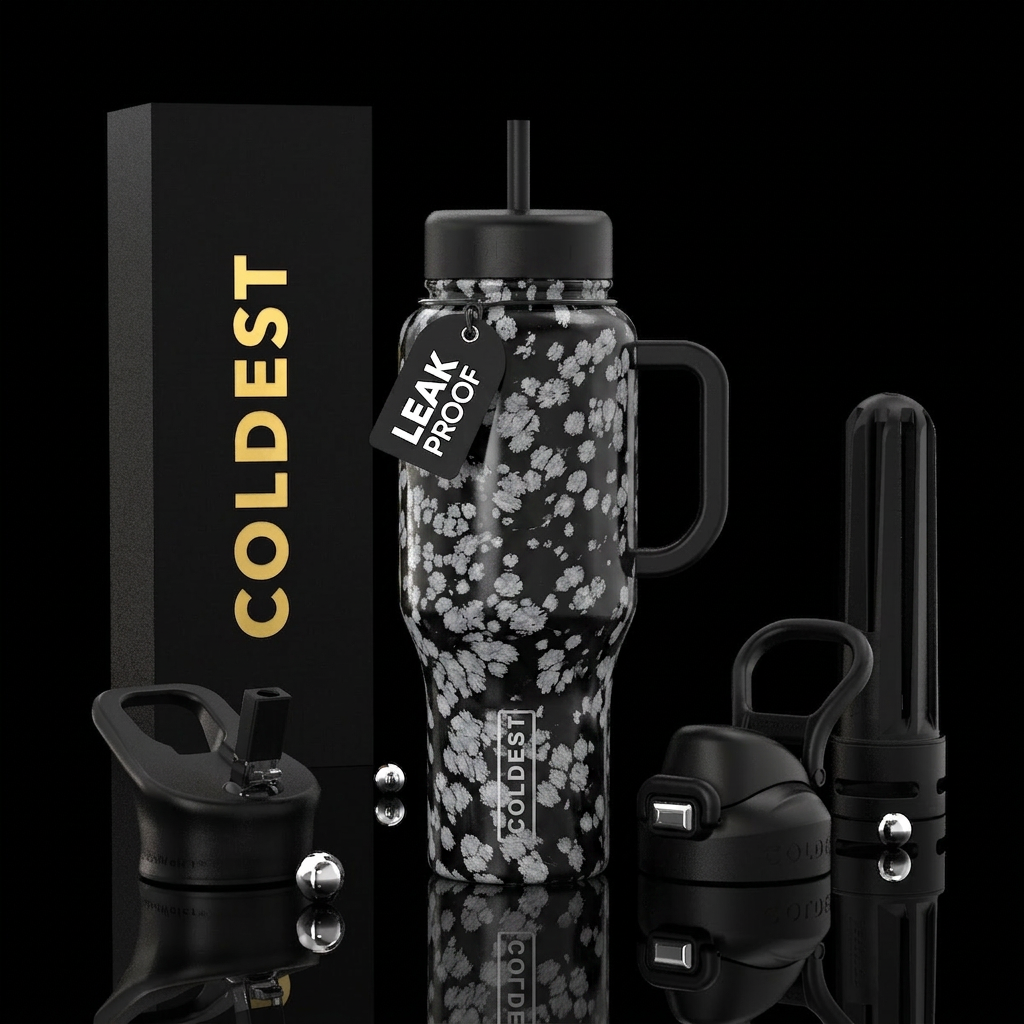 Snowflake obsidian water bottle design