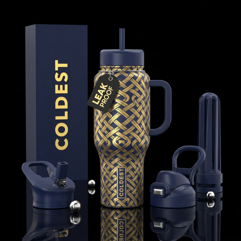 Basket weave gokden design intricate pattern on na... water bottle design