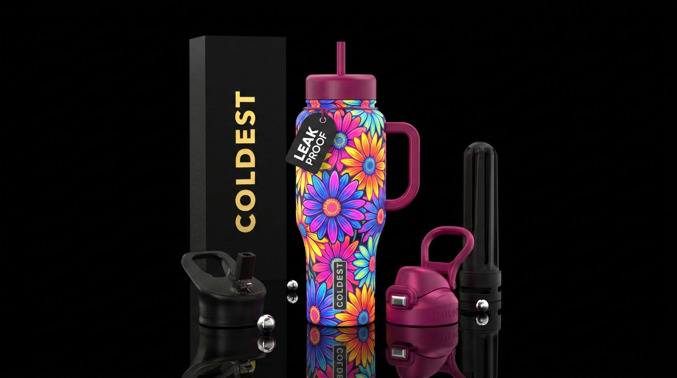 Garber daisies bright glowing colors in pop art st... water bottle design