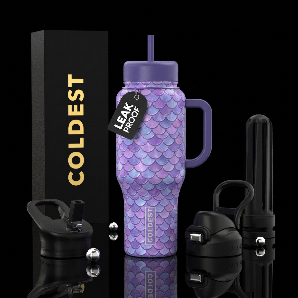 Mermaid scales in purple lavender periwinkle and o... water bottle design