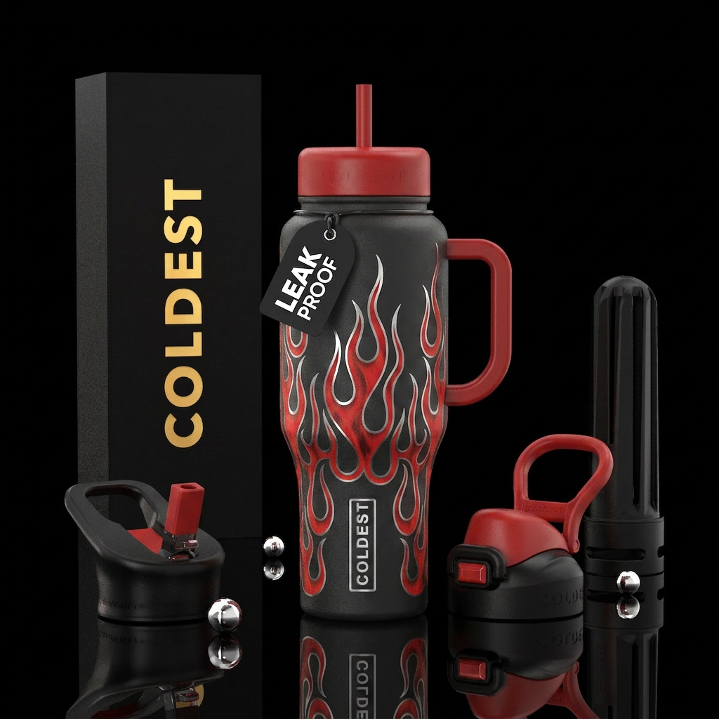 Red flanes with silver tips reminiscent of 60s bik... water bottle design