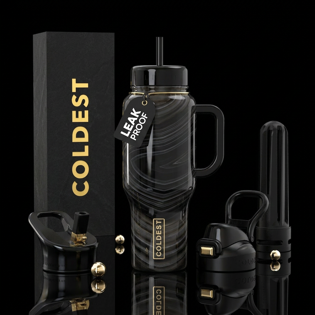 Black banded agate water bottle design