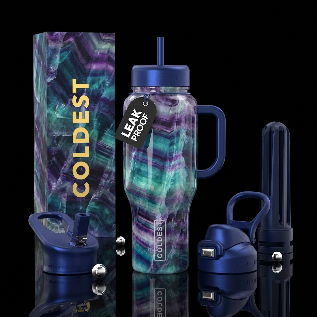 Rainbow florite water bottle design