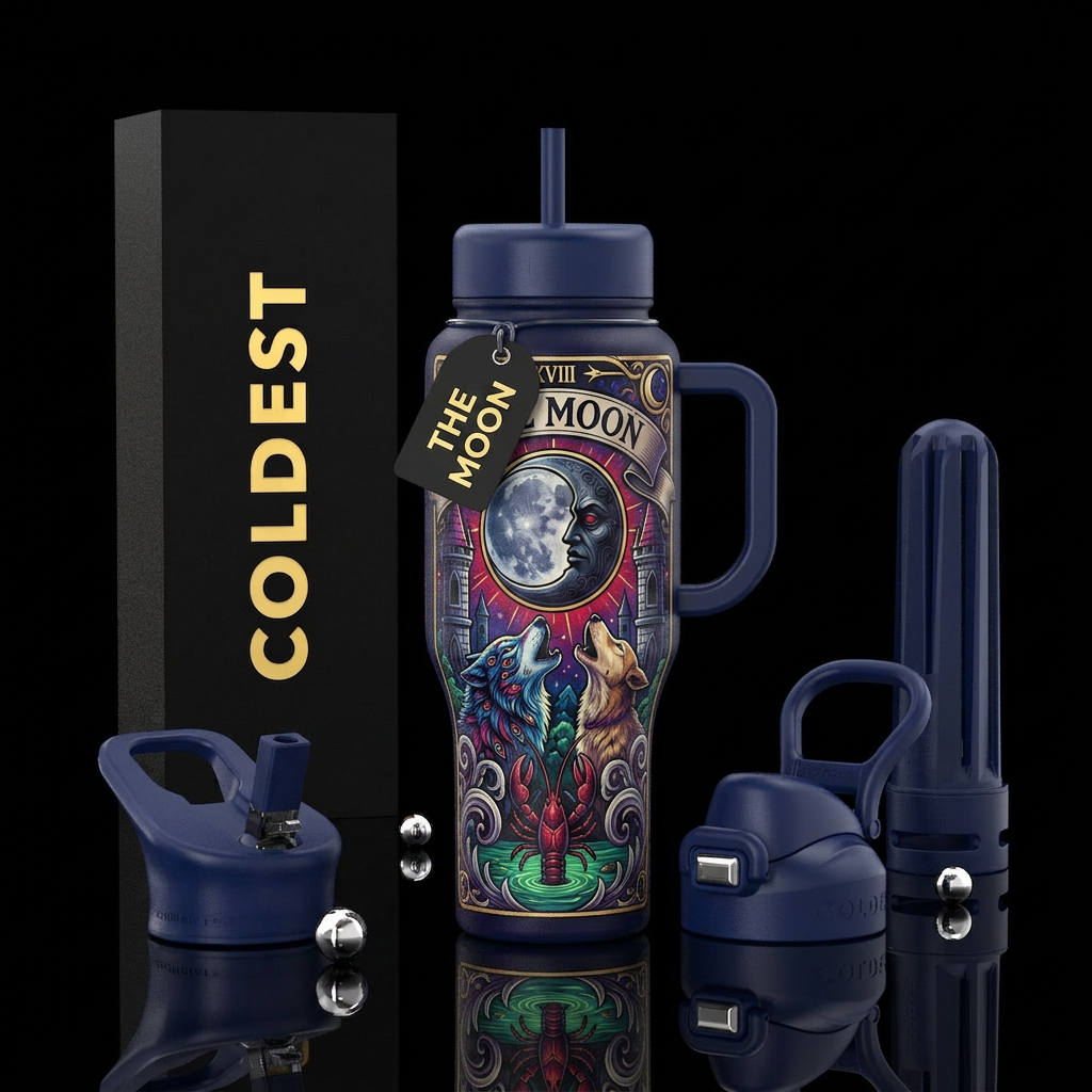 Tarot card the moon with Gothic vibe water bottle design