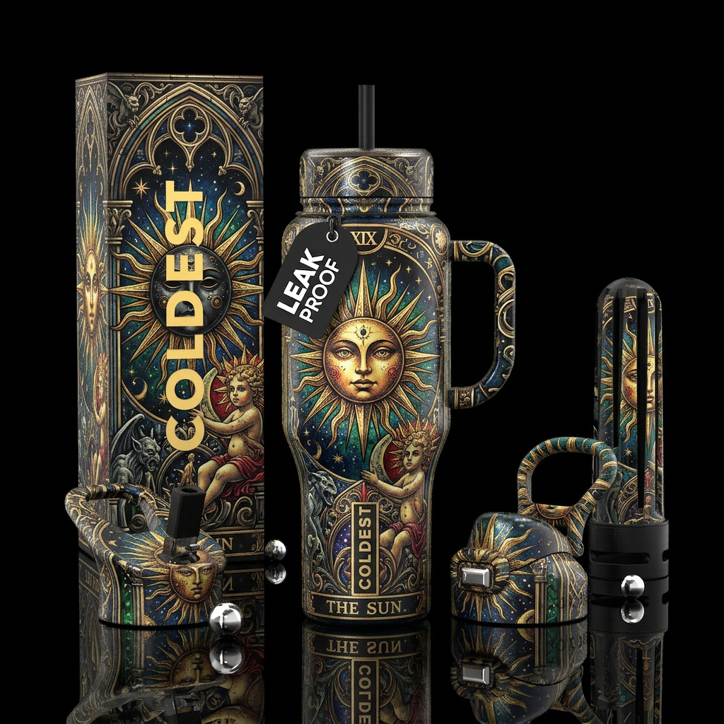 Tarot card the sun with Gothic vibe water bottle design