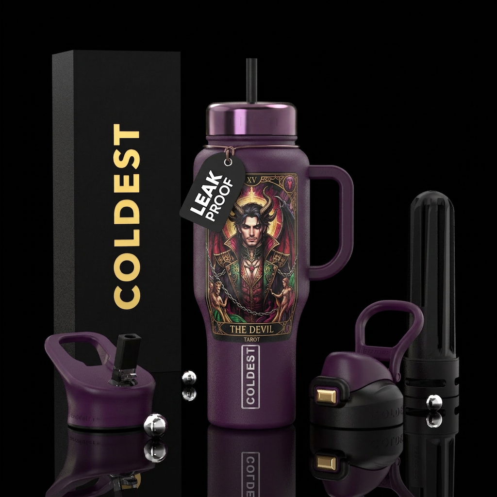 Tarot card the devil with a goth vibe, make devil ... water bottle design