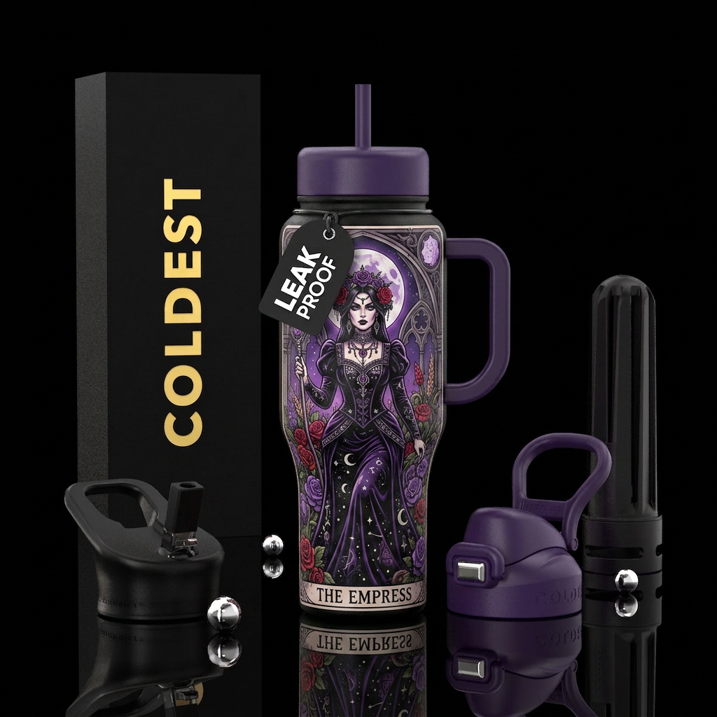 Tarot card the empress with a goth vibe water bottle design
