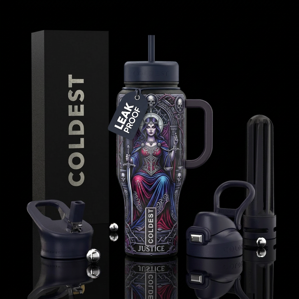 Tarot card Justice with a goth vibe water bottle design